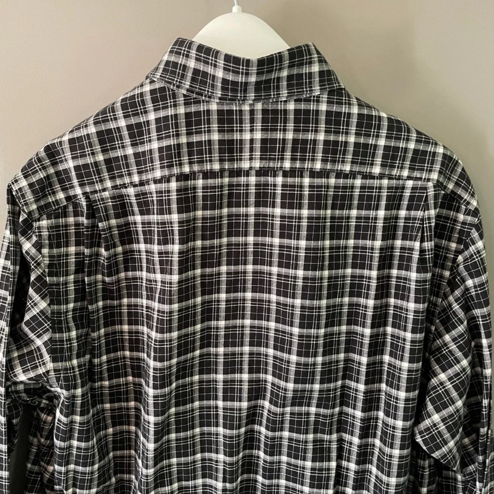 Polo Ralph Lauren Mens Black White Plaid Long Sleeve Button Down Shirt Size L